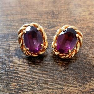 Gold tone with purple gem earrings
